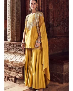 The Sona Patti Turmeric Cape With Kurta Set