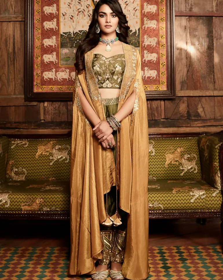 The Tissue Gota Olive & Haldi Cape Set