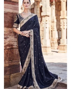 The Vintage Sona Dori Mukaish Black Silk Sari