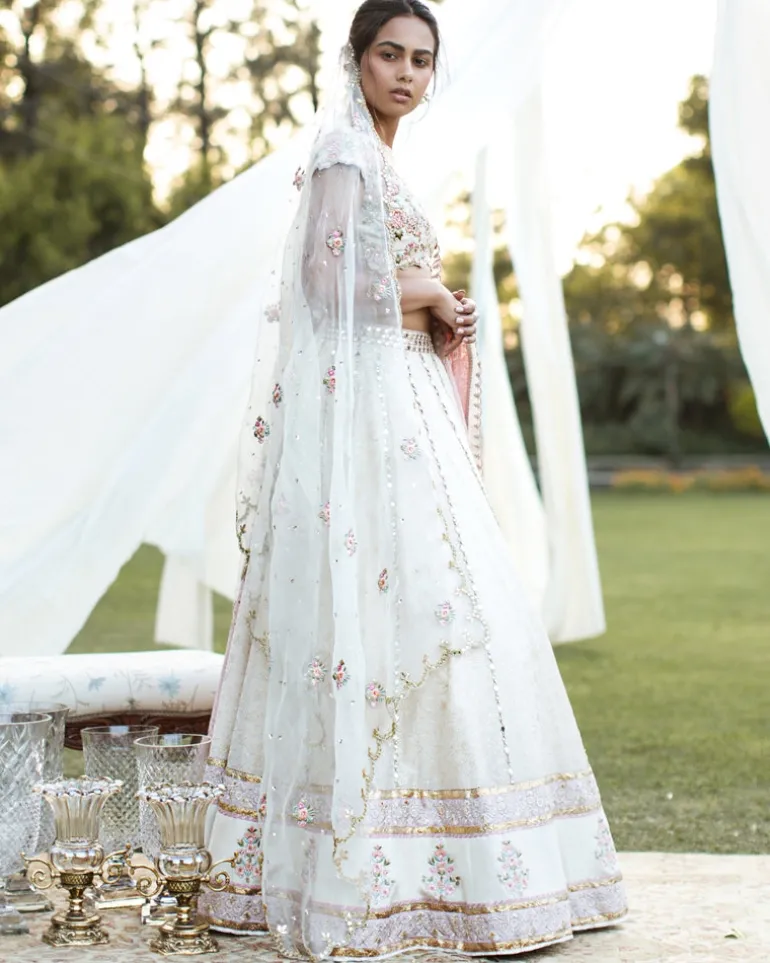 Thread-Work And Mirror Lehenga Set