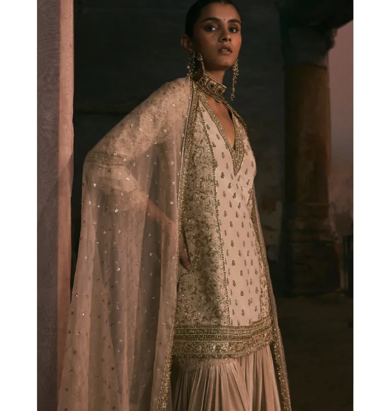 Tissue Kurta With Bootis Gharara Set