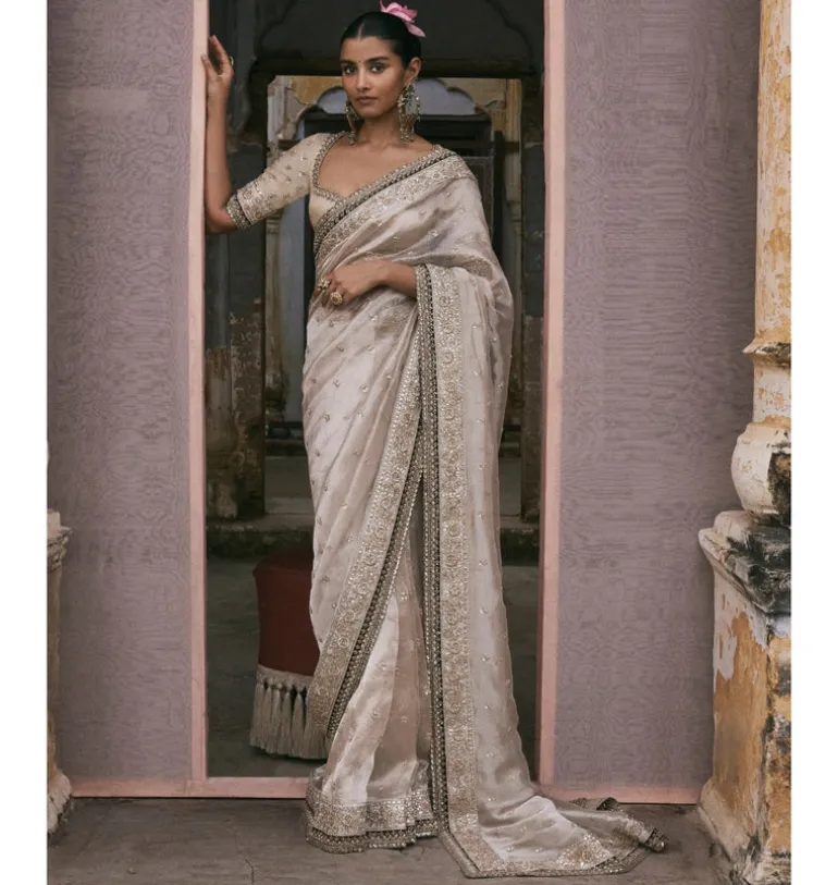Tissue Sari With Gota and Cutdana Work