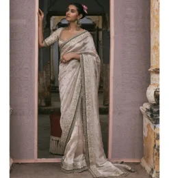 Tissue Sari With Gota and Cutdana Work