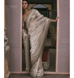 Tissue Sari With Gota and Cutdana Work