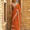 Toasted Orange Embroidered Tiered Sari Set