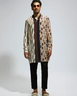 Tribal Mask And Feather Printed Kurta Set
