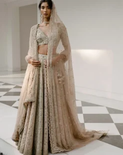 Tricolored Lehenga With Aari, Pearl & Dabka Work