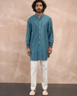 Turquoise Inara Motif Foe Nehru Jacket Set