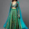 Turquoise Sharara And Cape Set