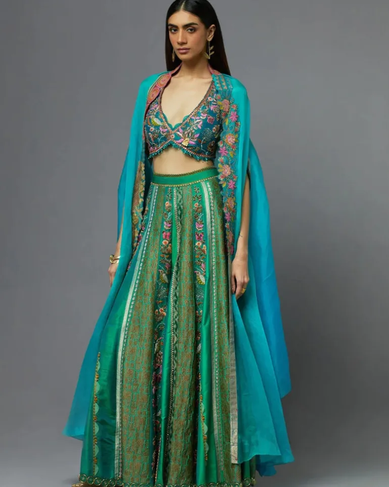 Turquoise Sharara And Cape Set