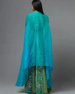 Turquoise Sharara And Cape Set