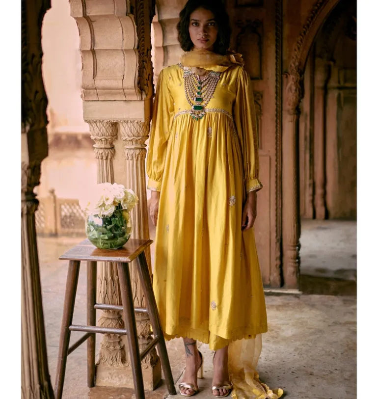 Tuscany Yellow Modal Silk Zardosi Anarkali Set