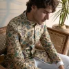 Tussar Green And Purple Kantha Threadwork Achkan Set
