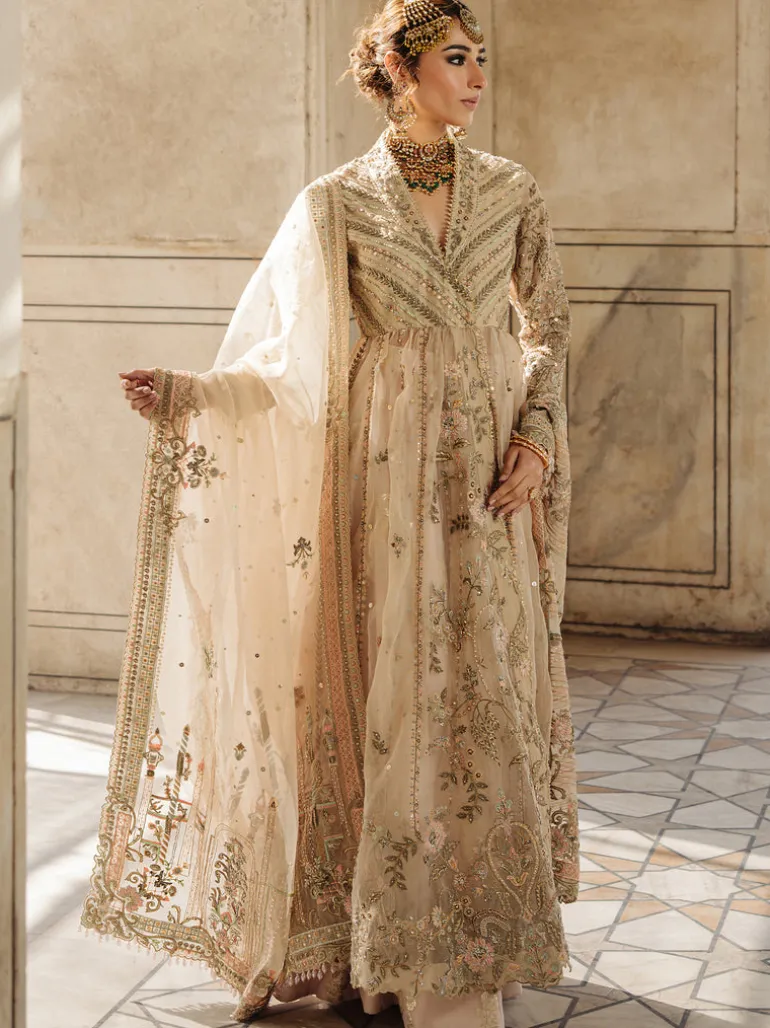 Vanilla Hued Angarkha Lehenga Set
