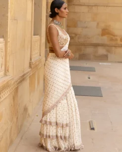 Vanilla Rosegold Embroidered Georgette Sari Set