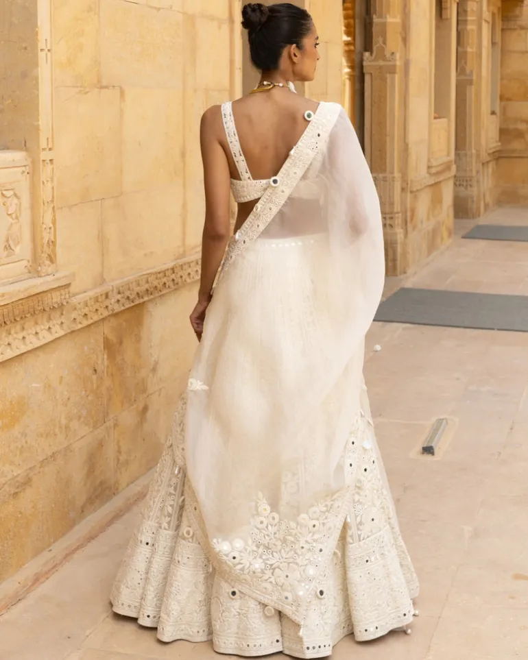 Vanilla Self Thread & Mirror Embroidered Lehenga Set