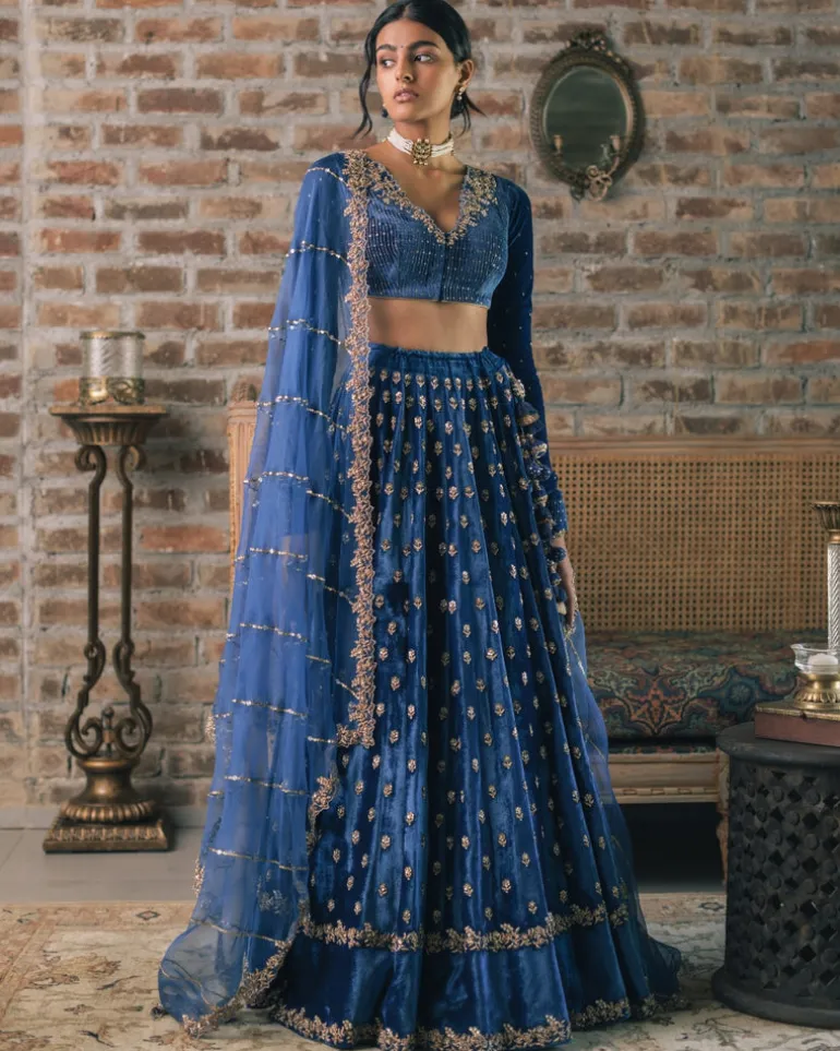 Velvet Booti Lehenga Set