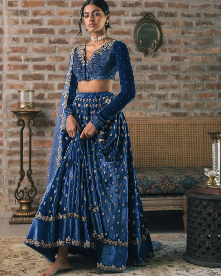 Velvet Booti Lehenga Set