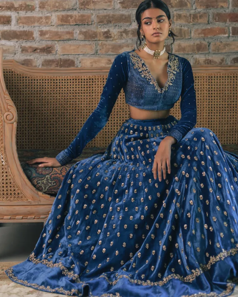 Velvet Booti Lehenga Set