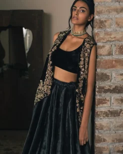 Velvet Jacket With Lehenga