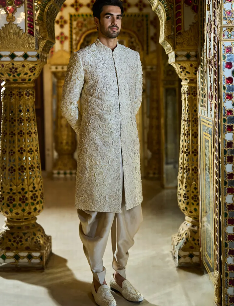 Vinatge Ivory Three-Dimensional Sherwani Set