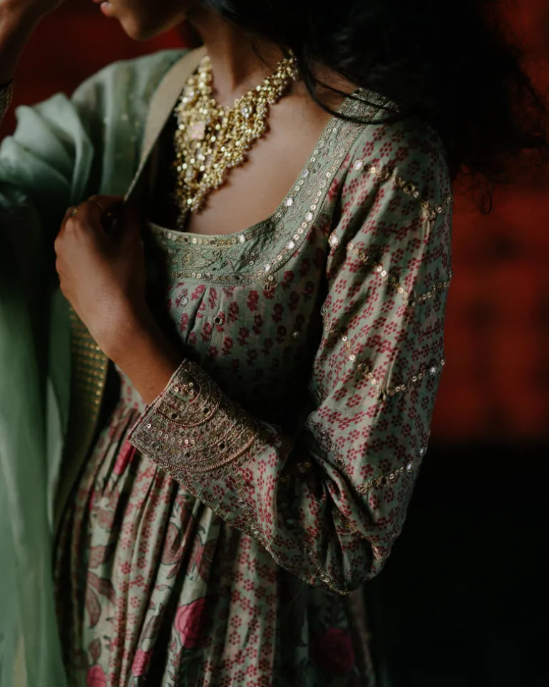 Wasabi Mint Anarkali Set