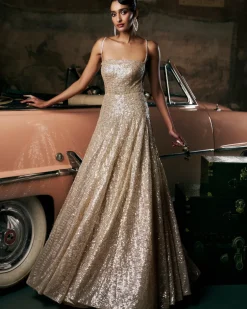 Wave Champagne Sequin Gown