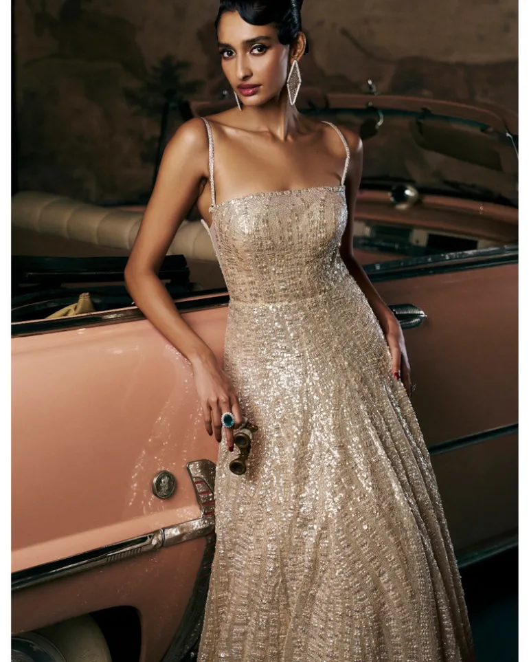 Wave Champagne Sequin Gown