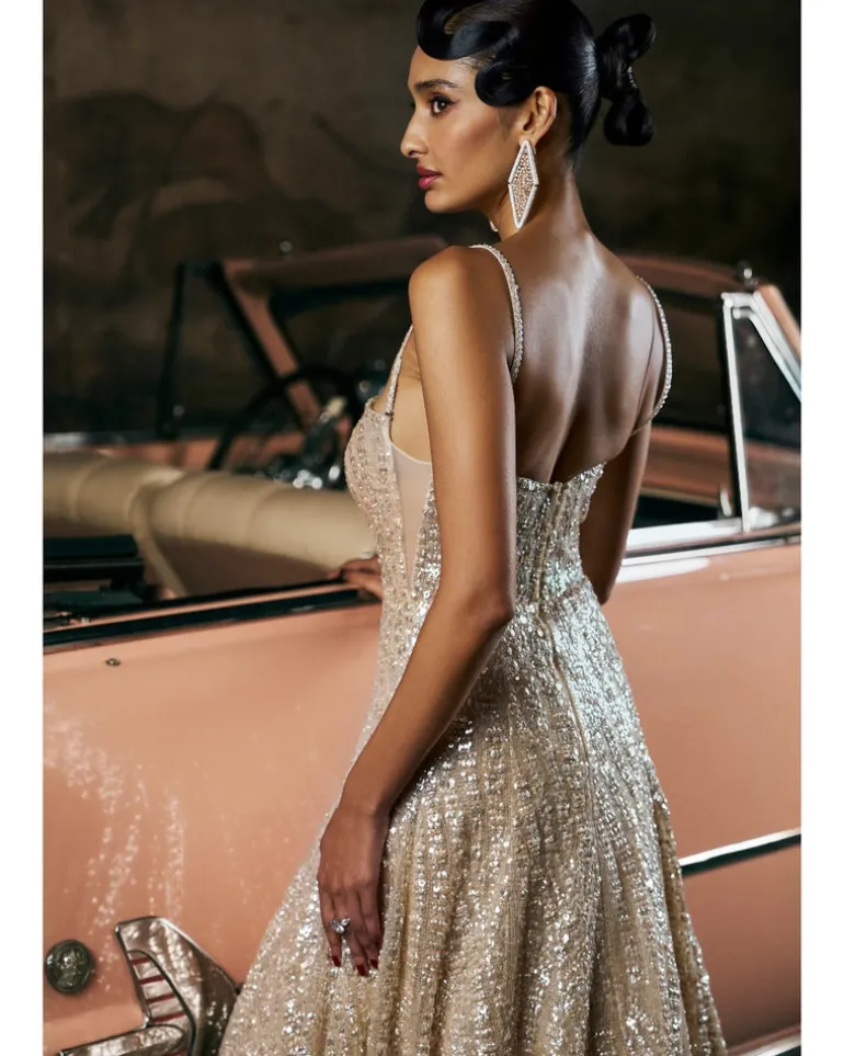 Wave Champagne Sequin Gown