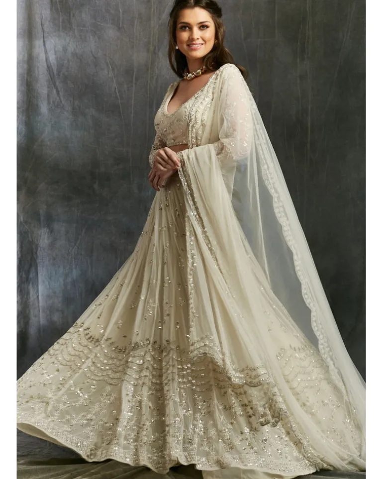 White And Silver Sequin Lehenga