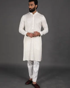 White Full Embroidered Kurta Set