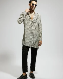 White Geo Printed Kurta Set