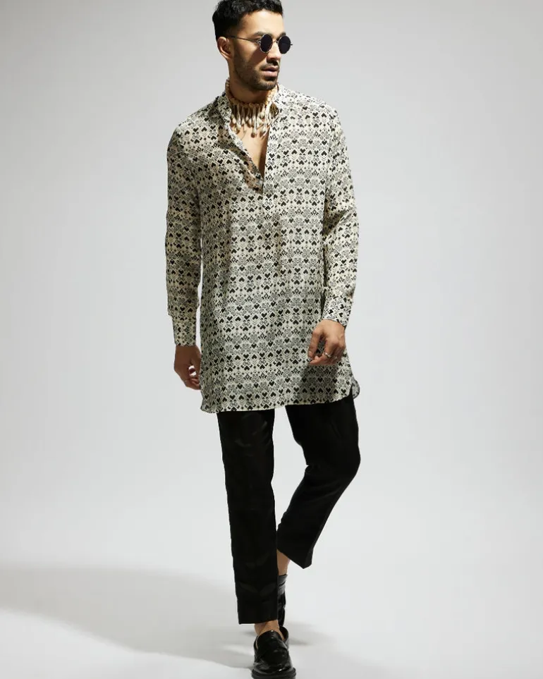 White Geo Printed Kurta Set