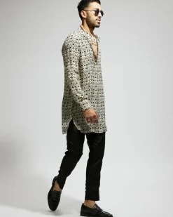 White Geo Printed Kurta Set