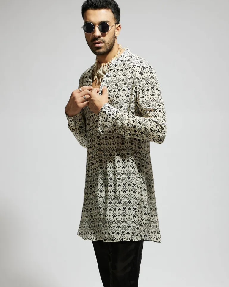 White Geo Printed Kurta Set