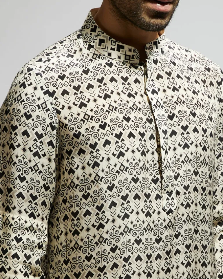 White Geo Printed Kurta Set