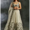 White Organza With Green And Black Thread work Lehenga