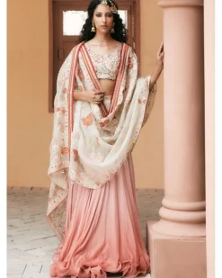 White Pink Ombre Lehenga Set