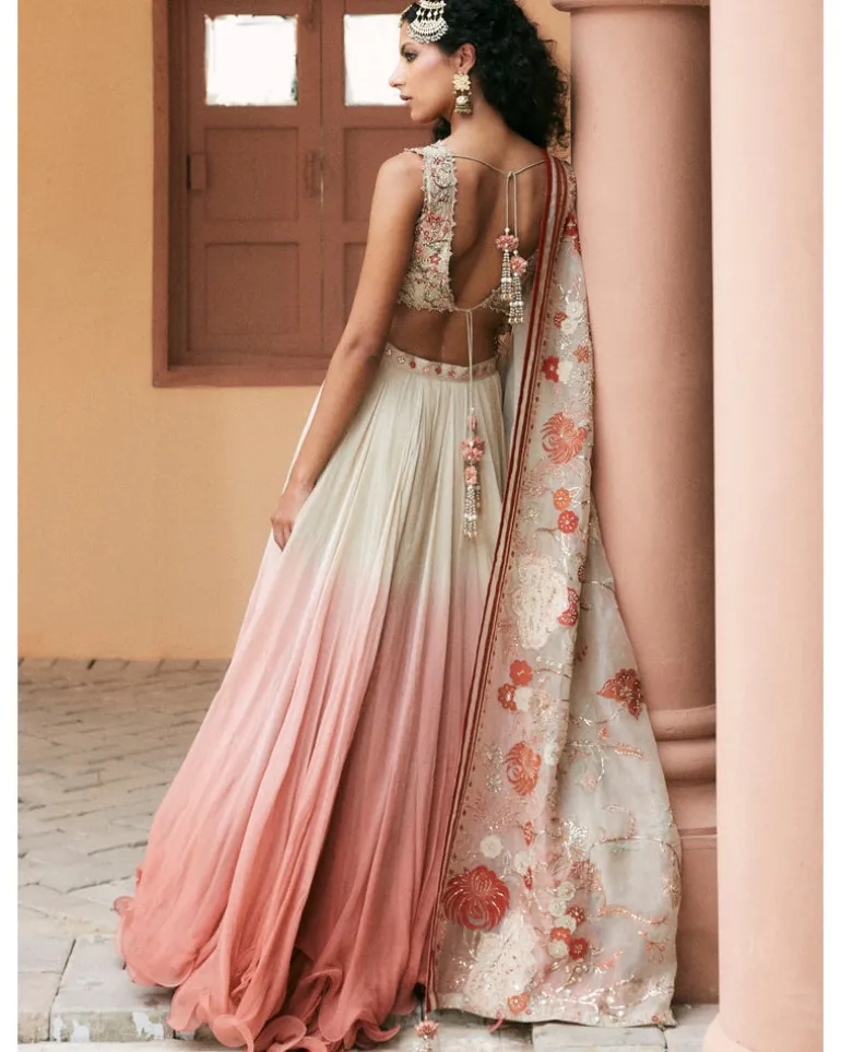 White Pink Ombre Lehenga Set