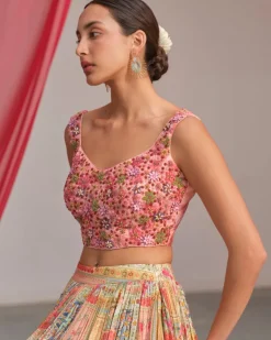 White Pink Printed Lehenga Set