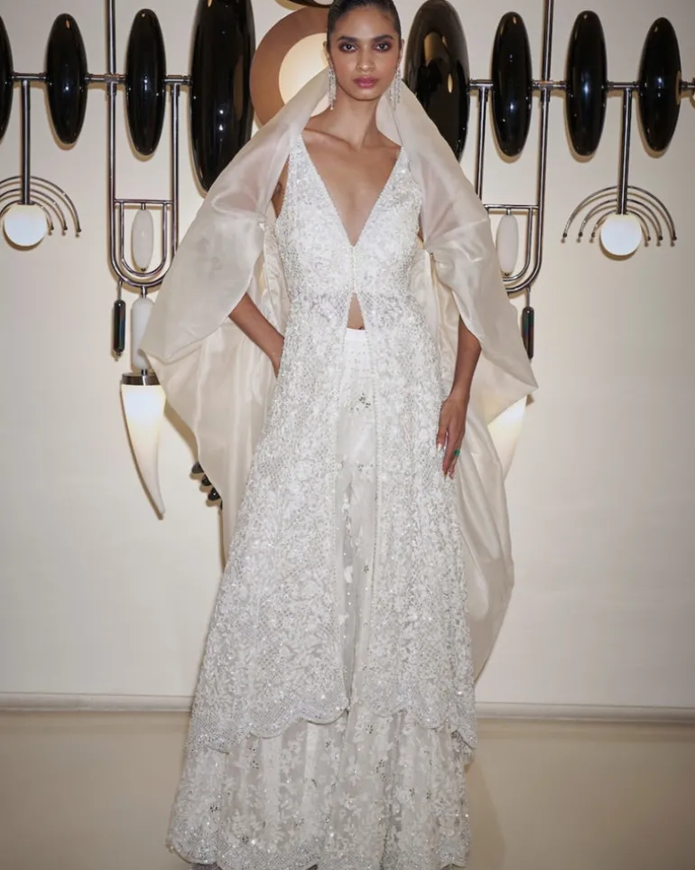 White Sequin Sharara Set