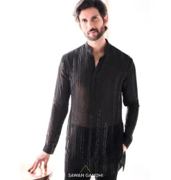 Wine Cutdana Lines Kurta Set