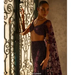 Wine Fishcut Swarosvki Lehenga Set