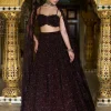 Wine Sequin Lehenga Set