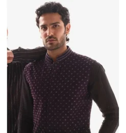Wine To Black Ombre Nehru Jacket Set