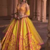 Yellow Big Floral Print and Embroidered Lehenga Set