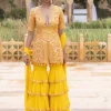 Yellow Colourful Embroidered Gharara Set