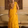 Yellow Embroidered Blouse And Skirt Sari Set
