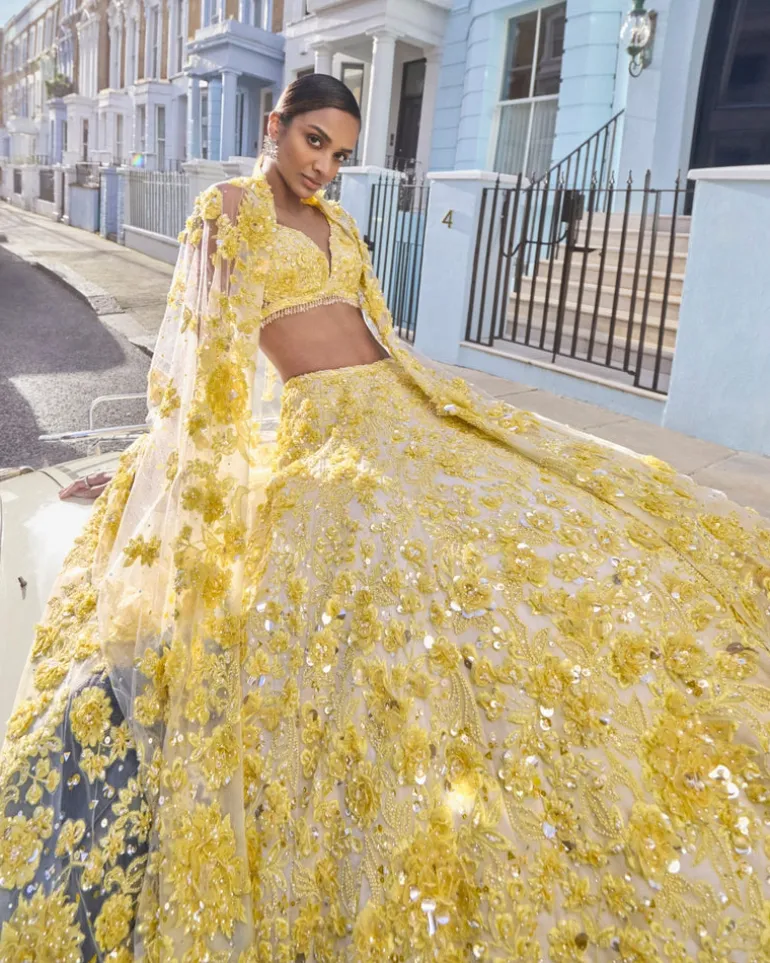 Yellow Floral Lehenga Set