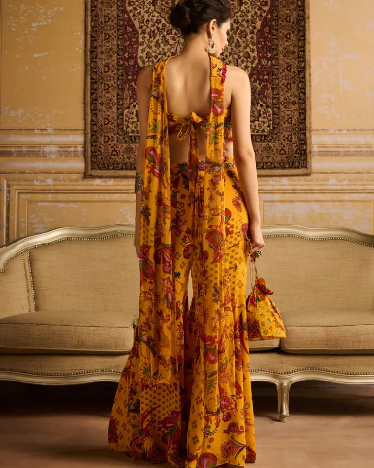 Yellow Highlighted Blouse And Sharara Set
